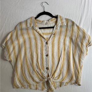 Thread & Supply Yellow and White Striped Button-Down Linen Shirt